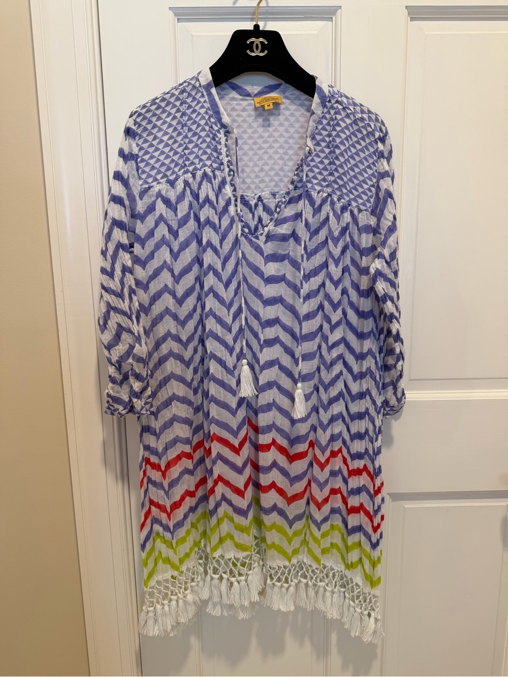 Roberta Roller Rabbit Tassel Trim Tunic Soft chevron Cover Up Resort Swim Beach